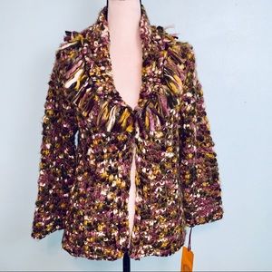 NWT Ruby Rd. Purple/Green Knitted Fringe Sweater